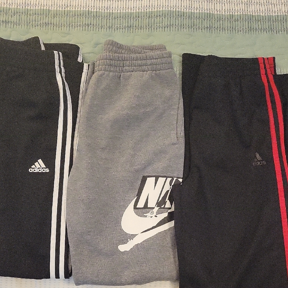 Adidas and Nike Kids Bottoms Set - Black, Gray, and Black with Red